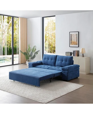 Blue Sleeper Sofa Bed with Teddy Chaise