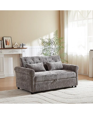 58" Chenille 3-in-1 Loveseat Sofa Bed Sleeper with Pillows