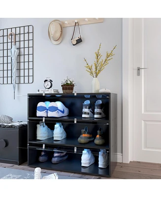 Black Glass Door Shoe Box Shoe Storage Cabinet With Rgb Led Light