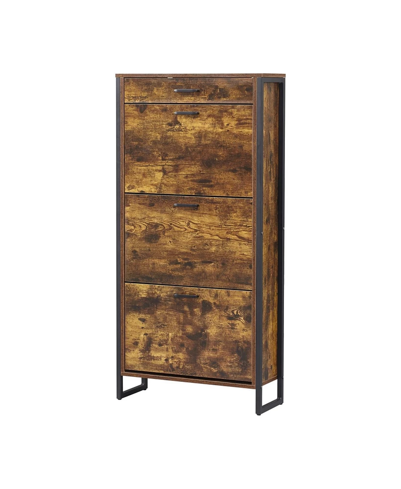 3-Drawer Slim Shoe Cabinet with Metal Handle, Black