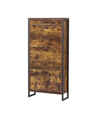 3-Drawer Slim Shoe Cabinet with Metal Handle, Black