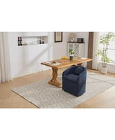 Set of 1 Chenille Fabric Dining Armchair With Back Cushion and Universal Wheels,Blue