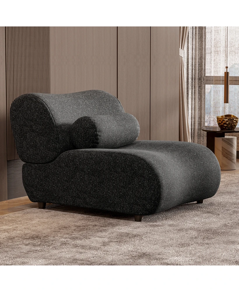 Modular Black Chenille Sofa with Headrests and Cylindrical Pillows