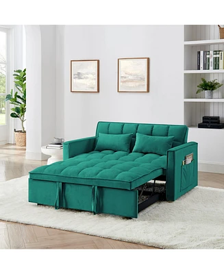 54.33 inch versatile foldable sofa bed in 3 lengths, modern sofa sofa sofa velvet pull-out bed, adjustable back (Green)