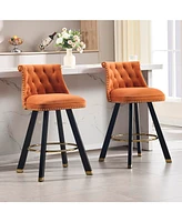 Velvet Bar Chairs with Pull-Out Footrest and Detachable Loop (Set of 2)