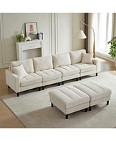 Oversized U-Shaped Corduroy Modular Sofa with Ottomans and Pillows