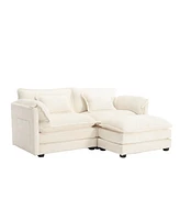 Chenille fabric, removable armrests with side pockets, high density sponge filling, oversized double sofa with footstool