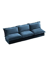 Modern 3-Seat Sofa: Armless, Modular, Deep Seat, Chenille Fabric (Blue)