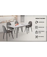 Modern 47"-63" Extendable Dining Table & Chair Set, 4-Piece, White Table, Gray Round Chairs