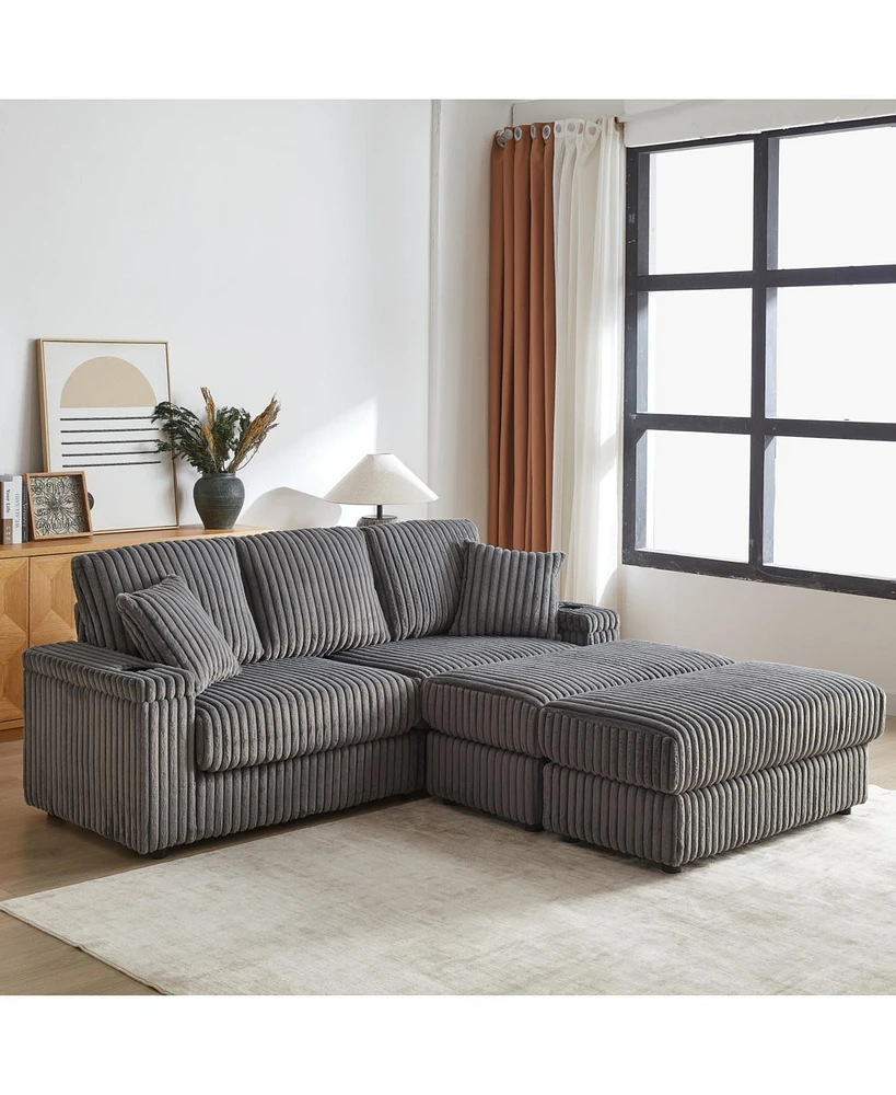 Comfy 3-Seater Corduroy Sofa with Storage Spaces