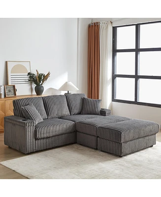 Comfy 3-Seater Corduroy Sofa with Storage Spaces