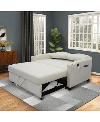 Modern Velvet Foldable Sofa Bed with Adjustable Back, Usb Port, Ashtray, and Swivel Phone Stand