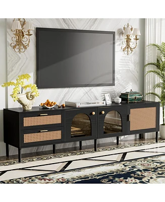 Rattan Tv Stand with 3 Cabinets & Led Light