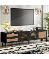 Rattan Tv Stand with 3 Cabinets & Led Light