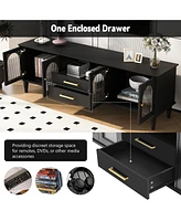 Retro Tv Stand with Fluted Glass Doors and Solid Wood Legs (up to 75")