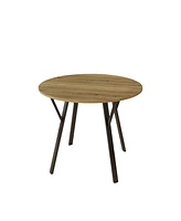 Brown Round Dining Table (35.43"), 2-4 Person, Metal Legs
