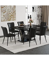 Luxurious Black and Gold Glass Dining Set (6 Chairs)