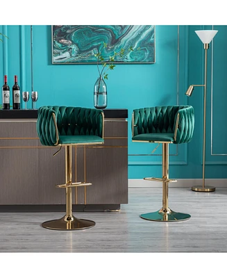 Set Of 2 Bar Stools, With Chrome Footrest And Base Swivel Height Adjustable Mechanical Lifting
