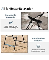 Patio Folding Bar Stool Set of 2 with Metal Frame and Footrest