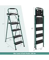 Folding 4-Step Ladder with Tool Tray Non-Slip Footpads and Pedals