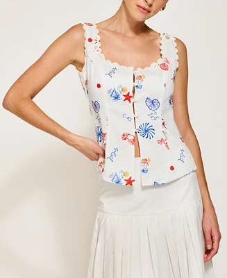 Line & Dot Women's Reeta Square-Neck Top Button-Front