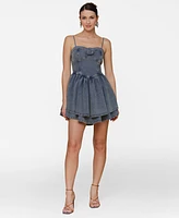 Avec Les Filles Women's Denim Rosette Bustier Mini Dress