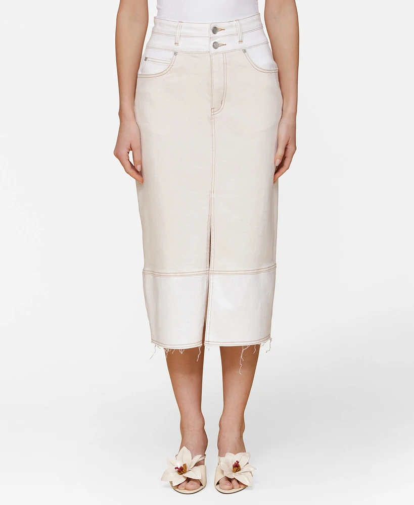 Avec Les Filles Women's Raw Hem Denim Midi Skirt