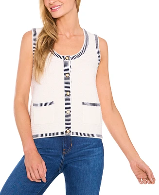 CeCe Women's Sleeveless Striped-Edge Sweater Vest