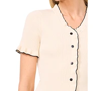 CeCe Women's Contrast-Trim Ruffled-Edge Short-Sleeve Cardigan