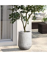 LuxenHome Speckled Gray and Off-White Textured Round Tapered -Inch Tall MgO Planter