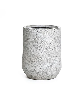 LuxenHome Speckled Gray and Off-White Textured Round Tapered -Inch Tall MgO Planter