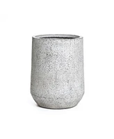 LuxenHome Speckled Gray and Off-White Textured Round Tapered -Inch Tall MgO Planter