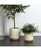 LuxenHome 2-Piece Marble Off-White Ribbed Texture MgO Planter Set, Indoor and Outdoor