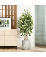 LuxenHome 2-Piece Marble Gray Ribbed Texture MgO Planter Set, Indoor and Outdoor