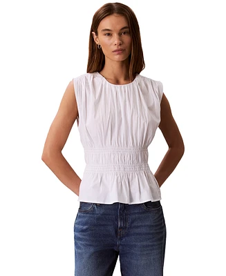 Calvin Klein Jeans Women's Ruched Cotton Poplin Top