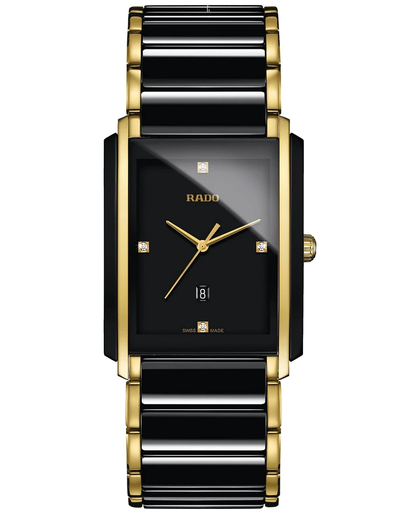 Rado Unisex Swiss Integral Diamond Accent Black Ceramic & Gold-Tone Stainless Steel Bracelet Watch 31x41mm R20204712