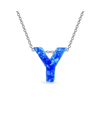 Bling Jewelry Blue Celestial Crescent Opal Pendant Necklace Letter Y Sterling Silver Initials