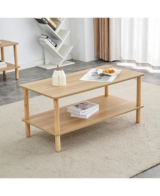 Modern 2-Tier Living Room Coffee Table with Open Shelf and Durable Legs