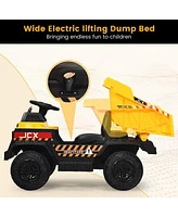 Gymax 12V Battery Kids Ride On Dump Truck Rc Construction Tractor w/ Electric Bucket
