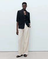 Mango Women's Tortoiseshell Button Linen Pants