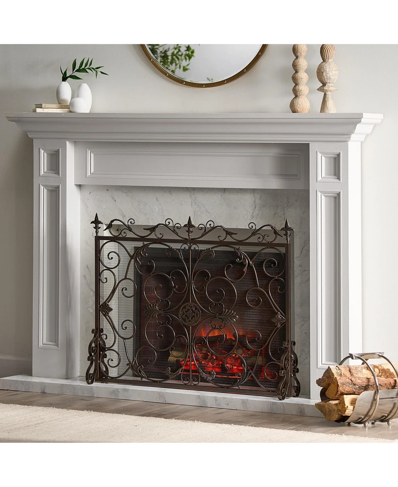 Darcie Victorian-Style Ornate Design Gold Fireplace Screen