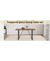 Retro Rectangular Dining Table - Textured Top, Black Metal Legs