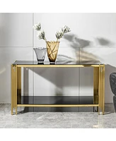Modern glass top mirror gold stainless steel console table for living room