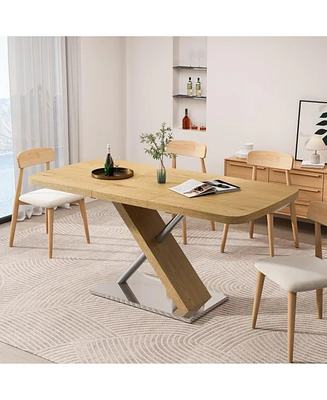 Retractable Dining Table, Wood Color, Seats 4-6, Cross Base