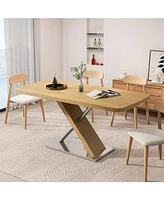 Retractable Dining Table, Wood Color, Seats 4-6, Cross Base