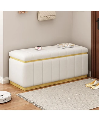 Linen Fabric Upholstered+Solid wood frame Bench with Large Storage Space for the Living Room, Entryway and Bedroom,Beige,( 40''x16''x17'' )