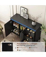 Buffets & Sideboards, Fluted Sideboard Cabinet, 2 Door 3 Drawer Design, with Led Lights,Acceent Black Sideboard
