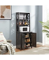 Wine Bar Cabinet with for Wine Glass Rack, Wood Frame Side Home Source Bar Cabinet and Hollow out Barn Design Wood Cabinet L26.75''W15.13''H66.1'' Cha