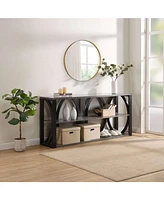 Industrial Console Table, 70.87" Entryway Table with Storage, Black
