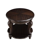 22" Two Tone Round End Table,Solid Wood Sofa Side Table with Shelf,Living Room Corner Table Easy Assemble, Espresso